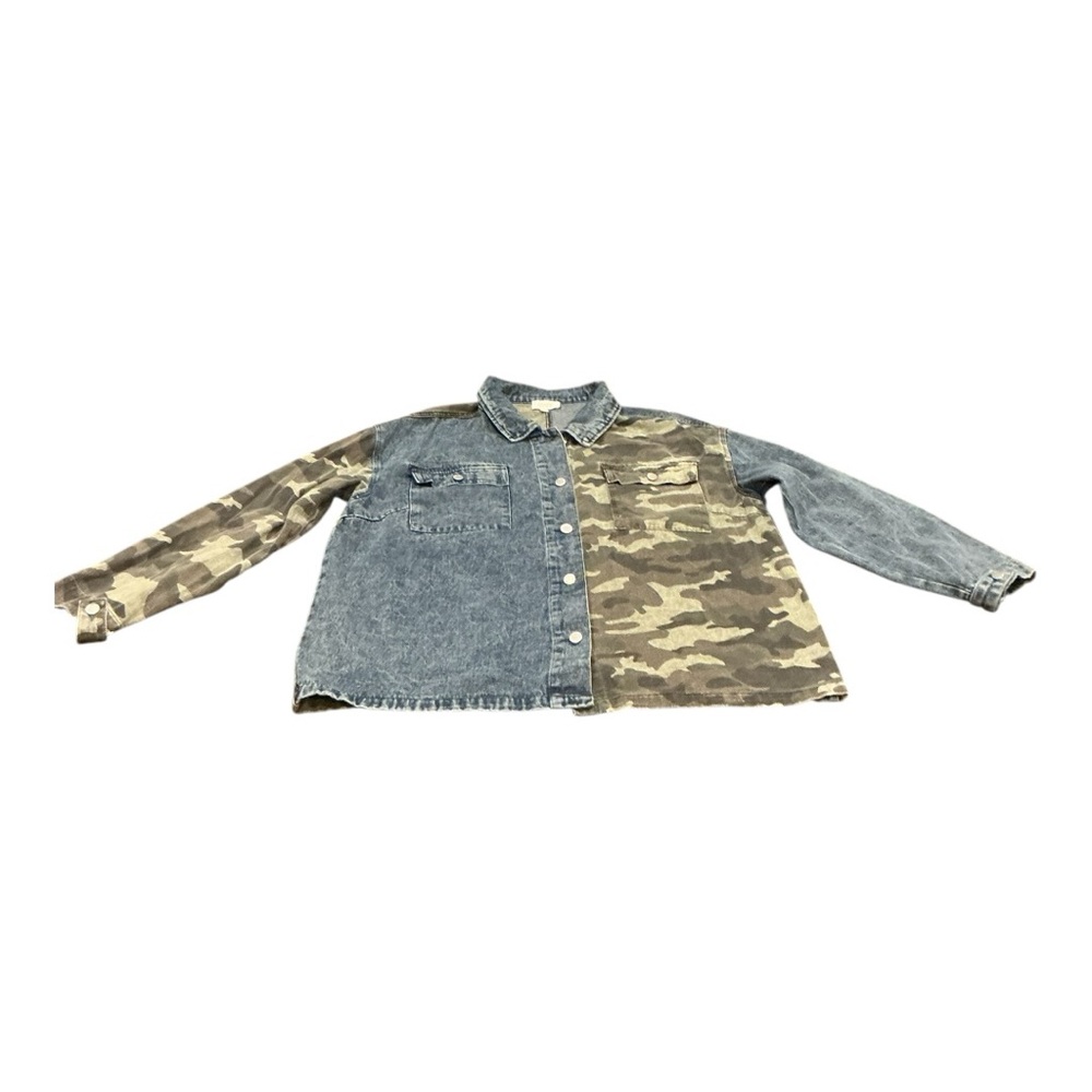 ODDY Oversized Mixed Medium Denim & Camo Shacket Jacket 2XL Button Front Pockets - Picture 6 of 8